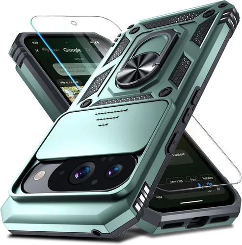 Miniatura 20 de Janmitta - Funda compatible con Google Pixel 9 Pro XL con cubierta deslizante para lente de cámara incorporada + protector de pantalla + soporte