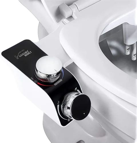 ANALIM Accesorio de bidé para asiento de inodoro, bidé no eléctrico, agua dulce caliente y fría para lavado frontal y trasero con boquillas dobles