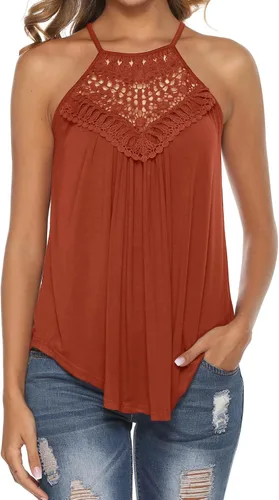 Bluetime Halter Tops for Women Sexy Sleeveless Lace Crochet Dressy Flowy Tank Top Cute Summer Shirts