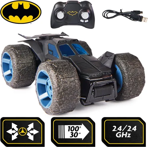 Miniatura 7 de DC Comics, Batman Stunt Force Batmobile, auto de control remoto para interiores, Turbo Boost y trucos locos, juguetes coleccionables de superhéroes