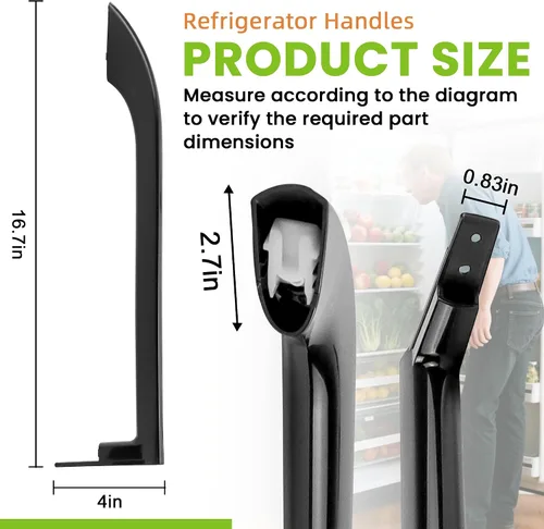 Miniatura 3 de AMI PARTS 5304506471 Juego de manijas para puerta de frigorífico (Negro) Reemplaza 242059503 242059506 5304486361 5304504509 5304504510 5304510039