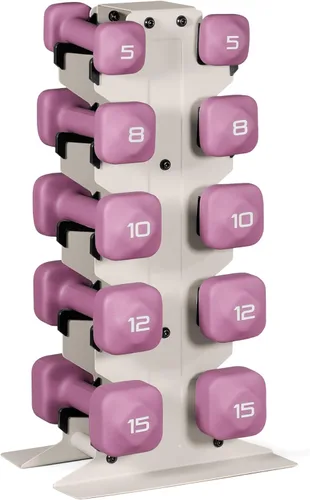 Miniatura 31 de Tone Fitness Juego de mancuernas de neopreno con estante de almacenamiento – Pesos de mano antideslizantes y antideslizamiento para entrenamientos