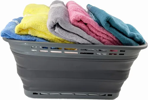 Miniatura 5 de SAMMART Cesta plegable de plástico para la ropa sucia de 42L (11 galones) - Contenedor de almacenamiento plegable - Cesta portátil para lavandería