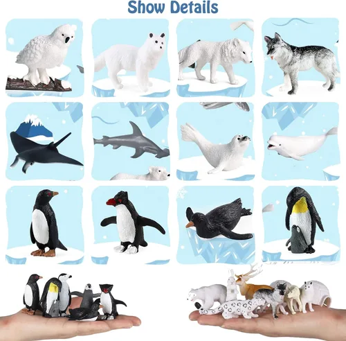 Miniatura 2 de RCOMG 26 figuras de animales árticos, figuras realistas de animales polares con oso polar, caribú, pingüino y lobo ártico, ideal para huevos