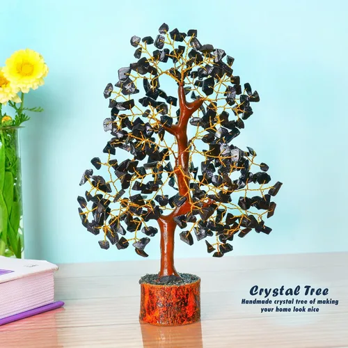 Miniatura 5 de YATHABI Escultura de gema de turmalina negra, árbol de cristal, decoración de Feng Shui, árbol de dinero de buena suerte