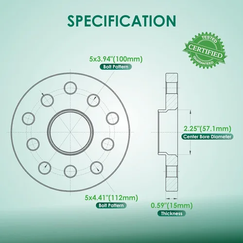 Miniatura 2 de MOCA 2 piezas de espaciadores de rueda de 15 mm 5x100 a 5x112 mm de patrón de pernos 57,1 mm de perforación del cubo M14x1.5 para 1998-2022