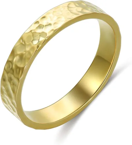 Anillo martillado hecho a mano para mujer, plata de ley 925 chapada en oro, con textura, regalo minimalista para madre esposa, tallas 6 a 8