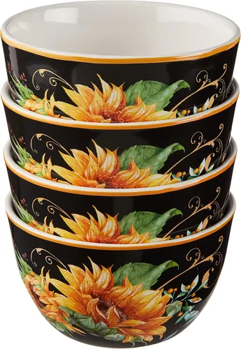 Sunflower Fields - Cuencos de 5.25 pulgadas para helado/postre, 22 onzas, juego de 4 cuencos de cerámica ideales para golosinas congeladas, pudín,
