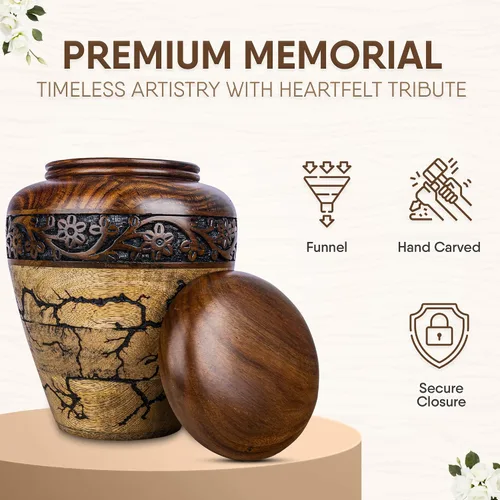 Miniatura 6 de Urna de Cremación para Cenizas Humanas Adultas Masculinas o Femeninas, Urna de Madera, Memorial Tallado a Mano, Urna Adulta Grande, Urna