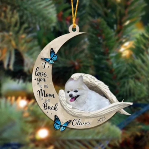 Miniatura 39 de Adorno colgante personalizado de ángel durmiendo en la luna, perro sabueso afgano, nombre personalizado, acrílico impreso en 2D plano – cumpleaños