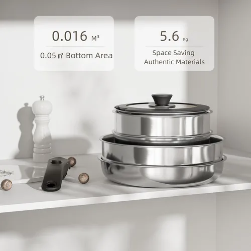 Miniatura 3 de Caannasweis Juego de utensilios de cocina antiadherentes desmontables, ollas y sartenes de inducción apilables con asas extraíbles, aptos