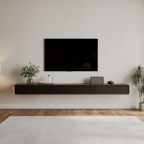 Miniatura 15 de POVISON - Soporte de TV flotante minimalista totalmente ensamblado, moderno centro de entretenimiento montado en la pared con 3 puertas abatibles