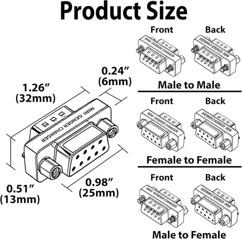 Miniatura 9 de Cyberguys! DB9 - Juego de 3 adaptadores serie RS232 de hembra a hembra, macho a macho, macho a hembra, adaptador de conector de puerto serie DB9