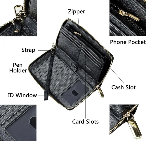 Miniatura 7 de Chelmon - Monedero para mujer de cuero genuino con bloqueo de señal RFID para tarjetas de crédito