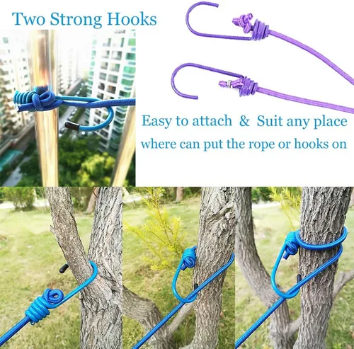 Miniatura 7 de Tendedero elástico ajustable con clips y bolas de posicionamiento, portátil, retráctil, resistente al viento, cuerda colgante para viajes, camping
