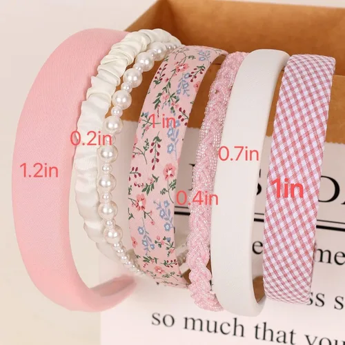 Miniatura 2 de Diadema ancha acolchada floral de perlas para mujer, accesorios para el cabello vintage, rosa
