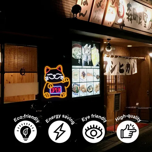 Miniatura 4 de Letrero de neón de gato de la suerte, letreros LED abiertos para decoración de habitación japonesa, luz de neón de gato de la fortuna regulable