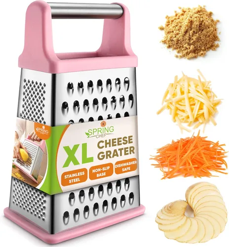 Miniatura 11 de Spring Chef Rallador Profesional de Queso - Acero Inoxidable, Tamaño XL, 4 Lados - Rallador de Caja Perfecto para Queso Parmesano, Verduras, Negro