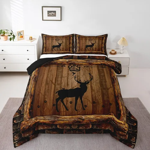 Feelyou juego de ropa de cama con diseño de ciervo para niños y niñas, tamaño twin, con huella de pata de ciervo, juego de edredón ultra suave de
