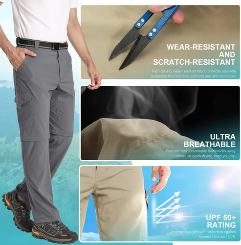 Miniatura 5 de Pantalones de senderismo para hombre, convertibles, ligeros, de secado rápido, para pesca, safari, campamento, viajes, para niño explorador