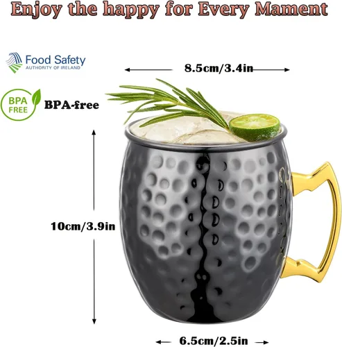 Miniatura 4 de UNISWEET Moscow Mule - Juego de 4 tazas de cobre con acabado martillado pulido, forro de acero inoxidable 304 con mango de cobre dorado, perfecto