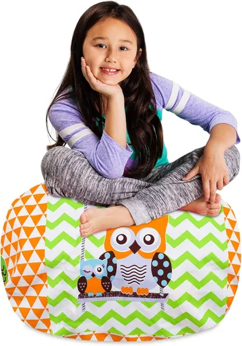 Miniatura 14 de Posh Stuffable - Sillón puff con almacenamiento para niños, contenedor de animales de peluche, organizador de juguetes de niños Lona rayas verde