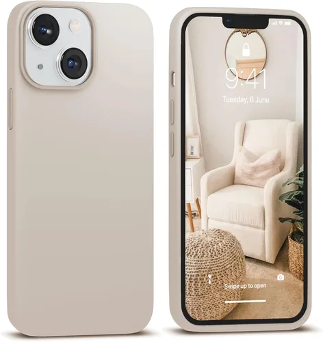 IceSword Funda compatible con iPhone 15 Stone de silicona líquida delgada y protectora, suave antiarañazos, beige claro, crema y arena cálida [a