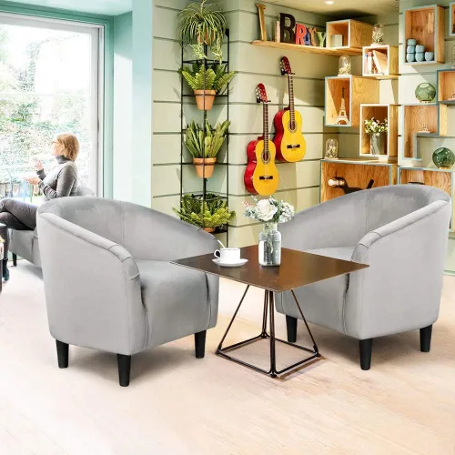 Miniatura 5 de Yaheetech Silla de Sala de Estar, Silla de Acento de Terciopelo, Silla Barril Tapizada, Silla de Asiento con Reposabrazos y Respaldo Bajo para Sala