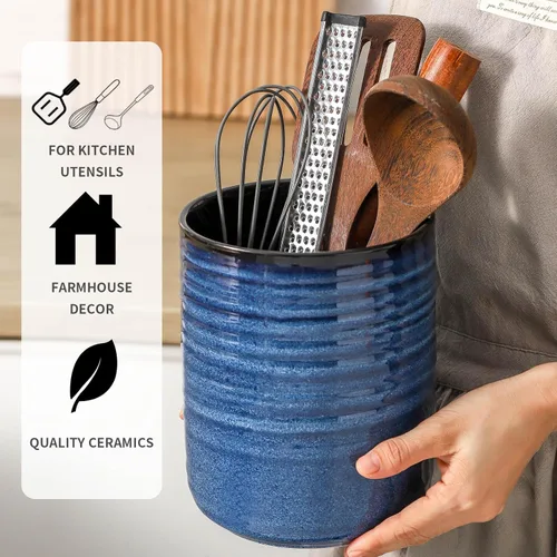 Miniatura 4 de HASENSE Soporte grande para utensilios de cocina de 7.4 pulgadas para encimera, organizador de utensilios de cocina moderno de granja, juego