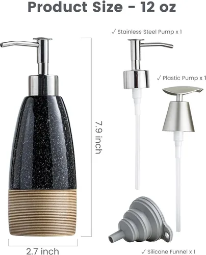 Miniatura 2 de Dispensador de jabón de cerámica con 2 bombas para jabón de manos, champú, loción, acondicionador, botella de jabón recargable de 12 oz con embudo