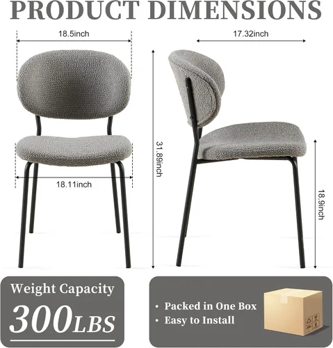 Miniatura 2 de NORDICANA Grey Boucle - Juego de 4 sillas de comedor modernas con respaldo curvado para 4, sillas laterales tapizadas para comedor con patas