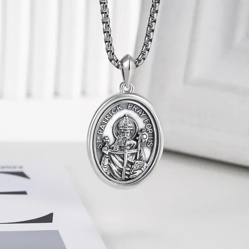 Miniatura 397 de Collar de plata de ley 925 con medalla de San Patrón, colgante de protección católica, amuleto, joyería religiosa para hombres y mujeres