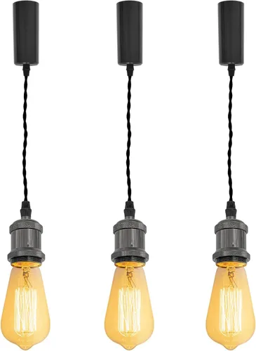 Miniatura 36 de Kiven 3 luces H System Track Mini colgante, soporte de lámpara con acabado negro perla, kit de luces de riel, colgante de rosa, tela trenzada