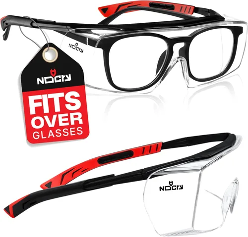 NoCry Gafas de Seguridad Sobre Anteojos para Hombres y Mujeres con Lentes Antiarañazos y Protectores Laterales Integrados — Patillas Ajustables con
