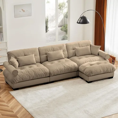 Miniatura 44 de Otomana beige para sofá modular modular, sofá individual, asiento otomano para sofá modular convertible, sofás de terciopelo para sala de estar