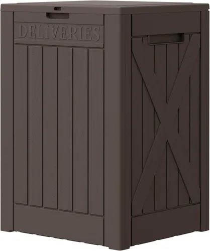 Miniatura 25 de Greesum Caja de resina de 31 galones para todo tipo de clima, cajas de almacenamiento al aire libre para juegos de muebles de patio, juguetes al