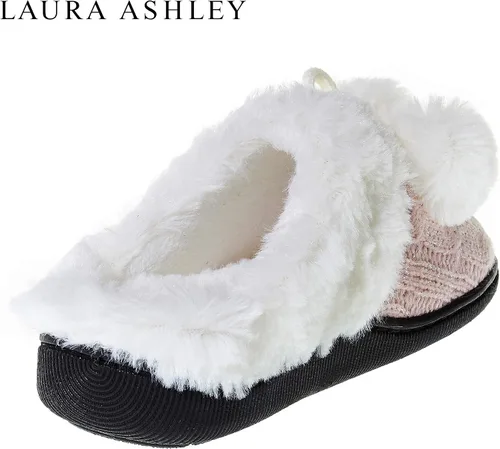 Miniatura 2 de Laura Ashley Pantuflas tipo zueco de punto de puntada de diamante para niña con pompones