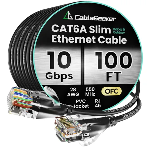 Miniatura 30 de Cable Ethernet Cat 6 de 100 pies, para interiores y exteriores, red de Internet de alta velocidad de 10 Gbps, cable de conexión Ethernet plano