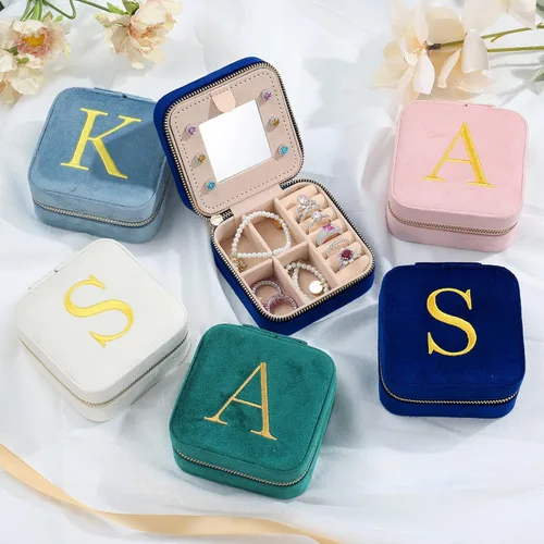 Miniatura 2 de Joyero de viaje de terciopelo de felpa, organizador de joyería, pequeño soporte de joyería de viaje, artículos esenciales de viaje, regalos