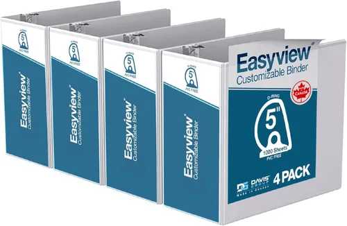 Easyview - Carpetas prémium de 3 anillas con cubiertas transparentes y anillos en D, carpetas para escuela u oficina, 5 pulgadas, paquete de 4,