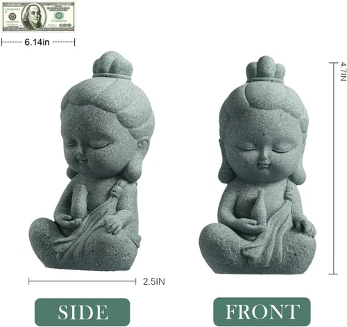 Miniatura 9 de FENGSHUI-CAISHEN Pequeña estatua de Guan Yin – Piedra hecha a mano para meditar peces zen, acuario, tanque de decoración de escritorio, figura