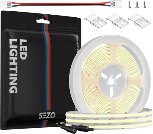 Miniatura 12 de SEZO COB - Tira de luz LED blanca cálida 2700K 16.4ft 480LEDs/M CRI90+ 24V 0.315 in Ancho 9W/m Flexible Brillante Alta Densidad Uniforme FCOB LED