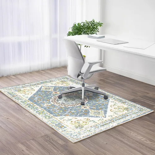 Miniatura 14 de Tapete para silla de oficina para suelo de madera, tapete vintage bohemio para silla rodante para computadora, con respaldo antideslizante, tapete