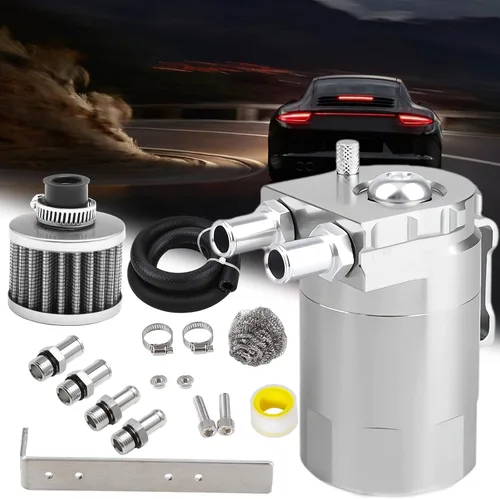 Miniatura 11 de Kit Mejorado de Depósito de Aceite con Deflectores, Separador de Aceite, Depósito de Aluminio con Línea de Combustible NBR Reforzada de 3/8", Negro