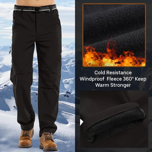 Miniatura 5 de Jessie Kidden Pantalones de senderismo impermeables para hombre, para exteriores, nieve, esquí, pesca, forro polar, aislante, softshell, pantalones