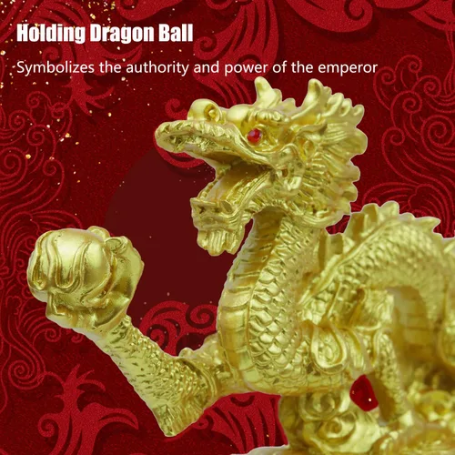 Miniatura 3 de Estatua y figuras y esculturas y coleccionables de oro chino del dragón del feng Shui para la suerte y el éxito