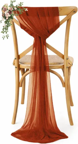 Miniatura 30 de VDS Paquete de 25, Rojo Manzana, Lazos de Gasa para Sillas con Bordado de Chiffon, Funda para Silla con Moño en la Parte Posterior, Ideal