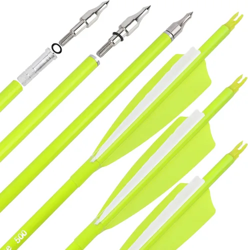 Miniatura 8 de Flechas de carbono de 31 pulgadas, flechas de caza de tiro con arco de color fluorescencia, 500 600 espina dorsal con plumas, flechas de práctica