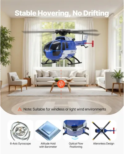 Miniatura 3 de VEVOR Helicóptero RC, helicóptero de control remoto de 4 hélices de 2.4 GHz con giroscopio de 6 ejes, avión RC de 4 canales para principiantes, luz