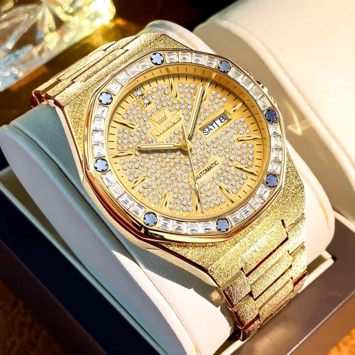 Miniatura 2 de OLEVS Relojes automáticos para hombre, cuerda automática, mecánico, de negocios, vestido de lujo, acero inoxidable, impermeable, luminoso, reloj